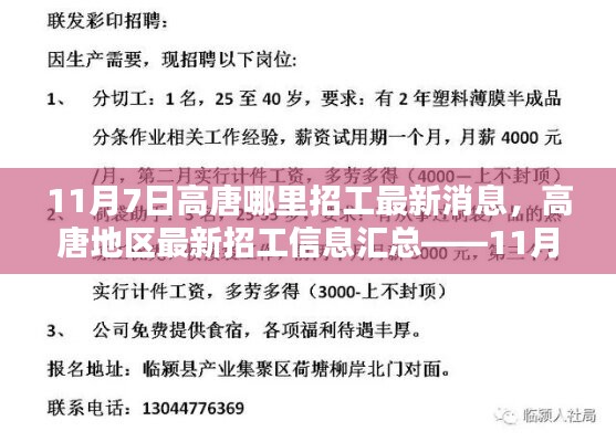 11月7日高唐最新招工信息汇总，全面更新重点岗位