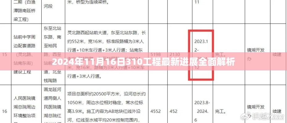 2024年11月16日310工程最新进展全面解析