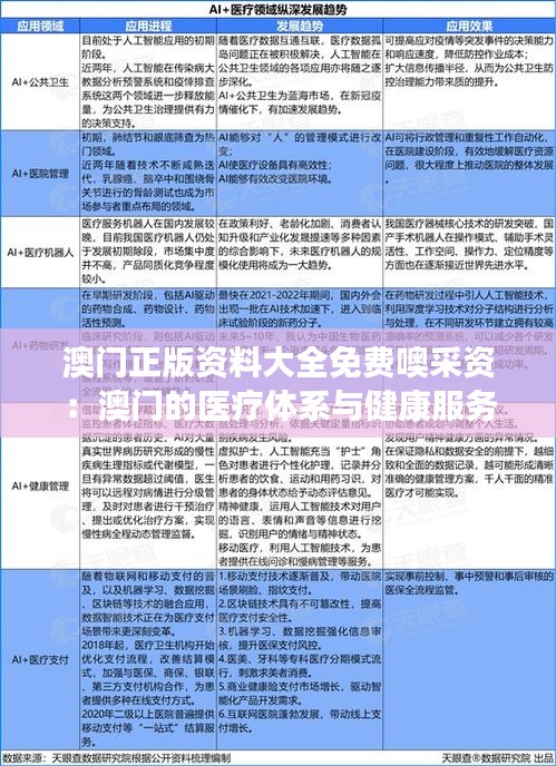 澳门正版资料大全免费噢采资：澳门的医疗体系与健康服务