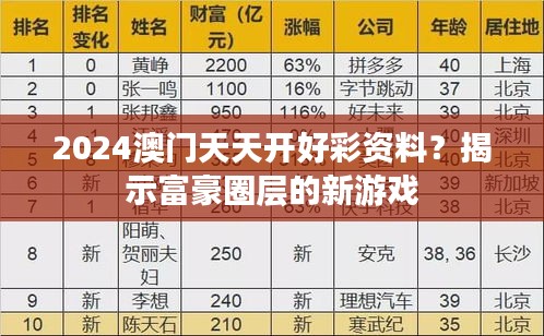 2024澳门天天开好彩资料？揭示富豪圈层的新游戏