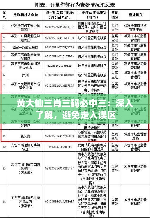 黄大仙三肖三码必中三：深入了解，避免走入误区