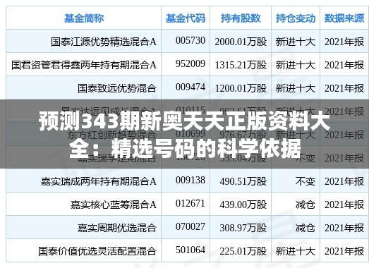 预测343期新奥天天正版资料大全：精选号码的科学依据