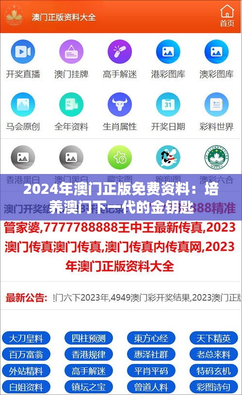 2024年澳门正版免费资料：培养澳门下一代的金钥匙