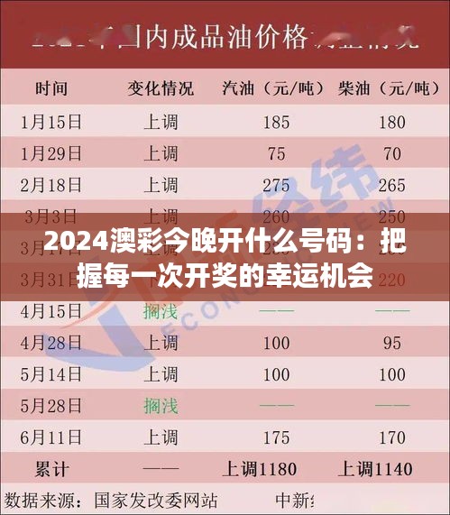 2024澳彩今晚开什么号码：把握每一次开奖的幸运机会